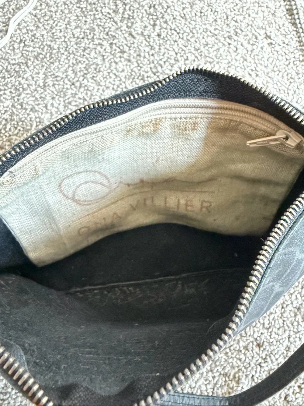 Ona Villier Black Leather Crossbody Clutch Purse w Tassel & Dust Bag